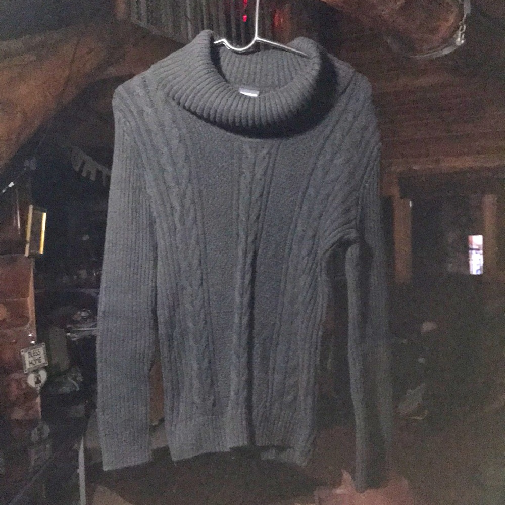 FADED GLORY BLACK LONG SLEEVE COWL NECK CABLE KNIT SWEATER SIZE XL GENTL…